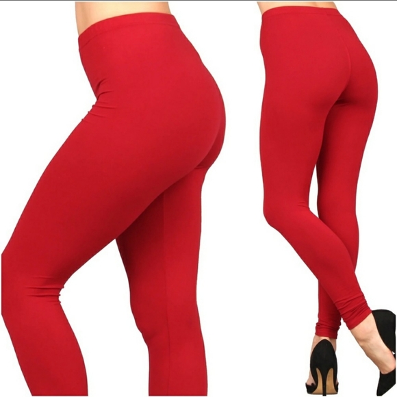 🔥SALE!Beautiful Ultra soft buttery winter solid red leggings - Picture 2 of 2